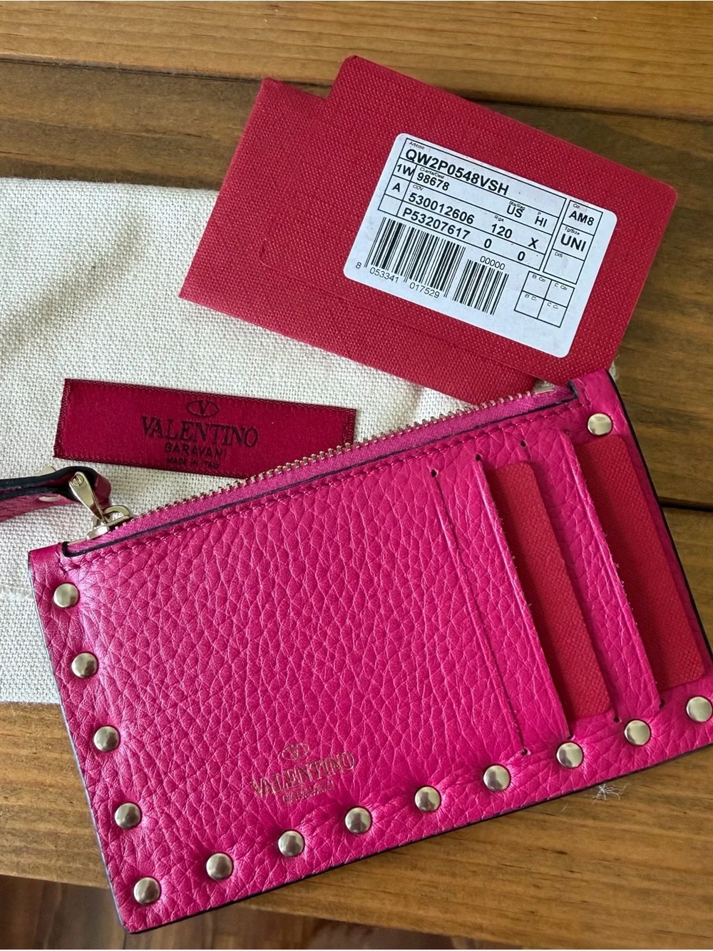 Valentino Rockstud Leather Zip Coin Purse/Card Holder